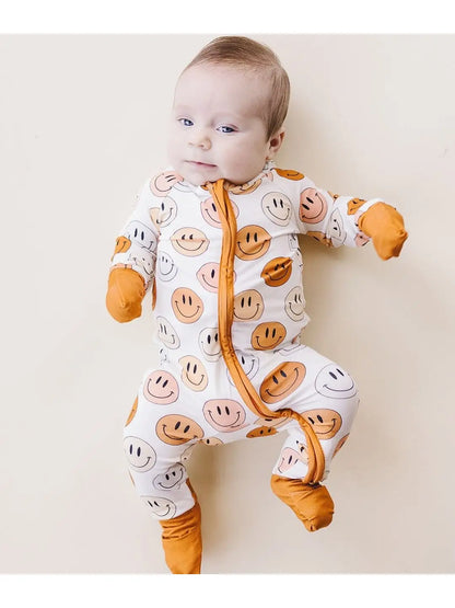 Smiley Bamboo Zip Romper | Copper