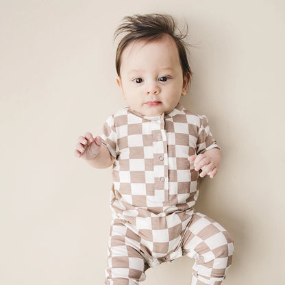 Bamboo Checkered Jumpsuit | Latte