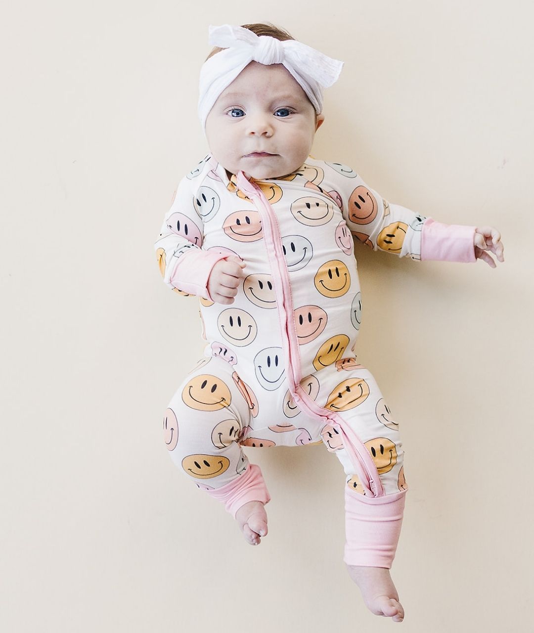 Smiley Bamboo Zip Romper | Pink