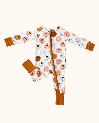 Smiley Bamboo Zip Romper | Copper