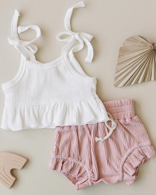 Crop Top Ribbed Shorts Set | Pink